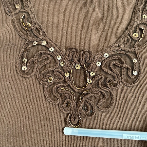 Vintage Mossimo Tank Top Brown Shirt with Sequin Accent Women’s Size Medium Y2K - Picture 7 of 9